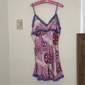 Nick & Nora Pink 100% Silk Chinese New Year Zodiac Chemise with Blue Accents